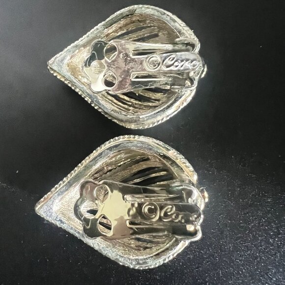 Vintage Coro Silver Tone Clip-On Earrings Teardrop Design Hot Air Balloon - Picture 9 of 11